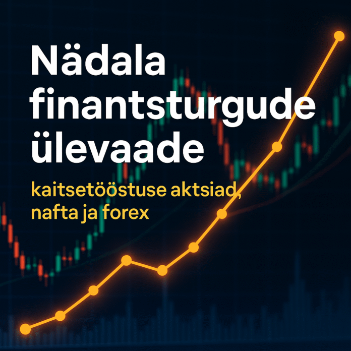 Graafiline illustratsioon, mis kujutab nädala finantsturgude ülevaadet 04.10.2025 – kaitsetööstuse aktsiate, nafta ja forexi turu arenguid. Pildil on graafik ja TuruRadar logo.